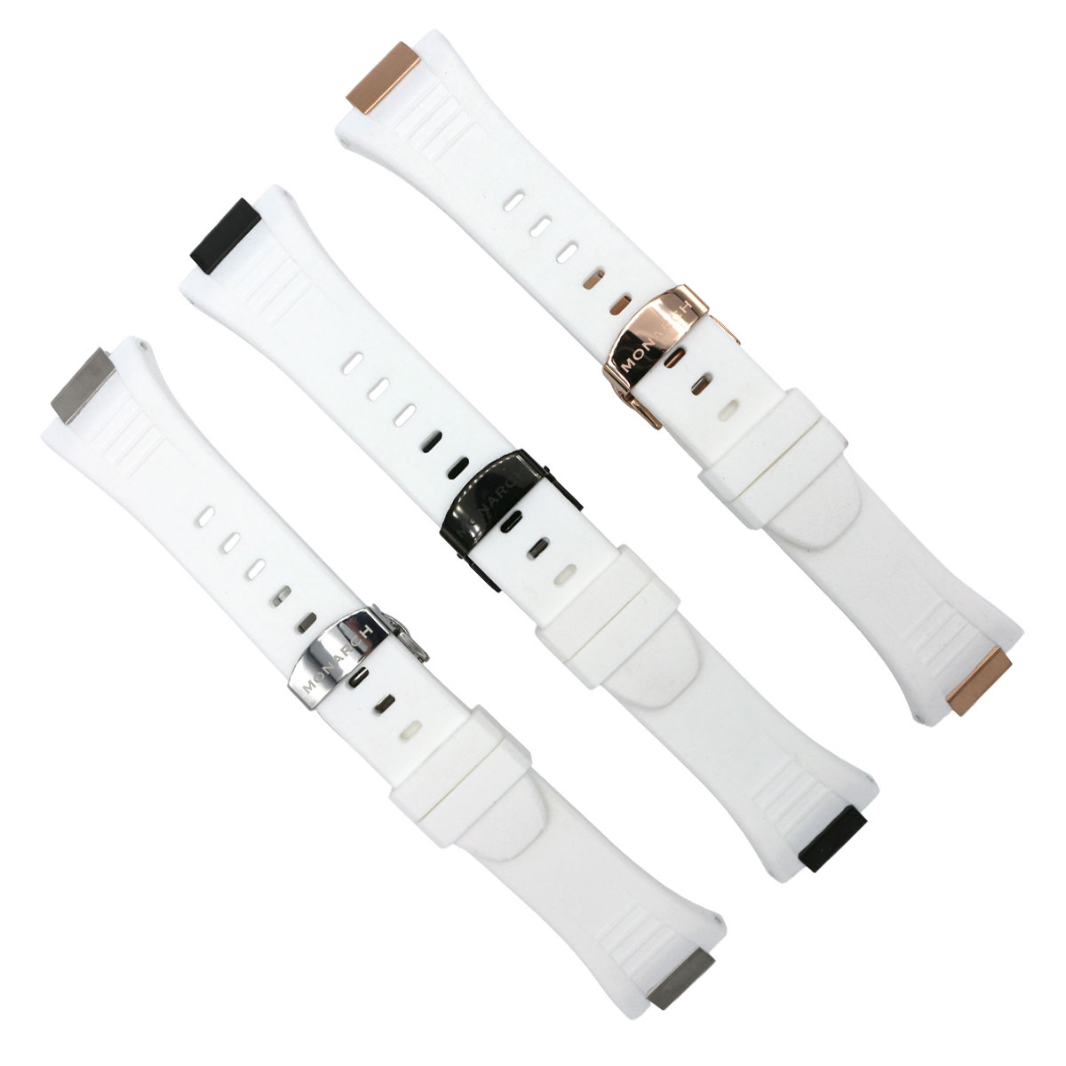 Bracelet Silicone Monarch Concept Blanc et les trois variations de couleur acier