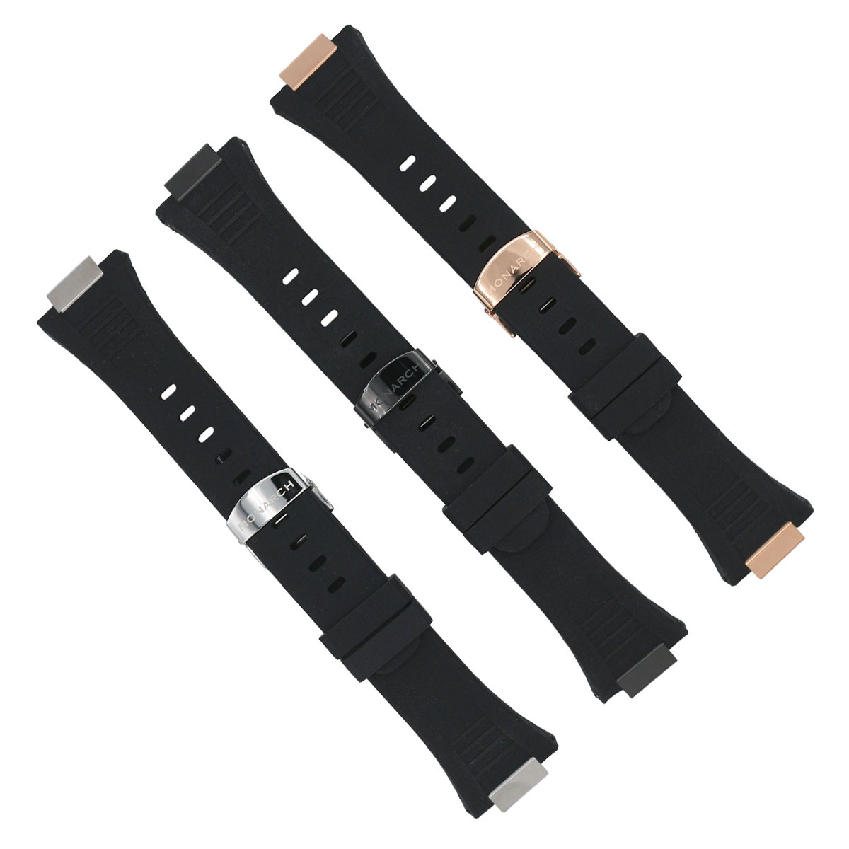 Bracelet Silicone Monarch Concept Noir et les trois variations de couleur acier