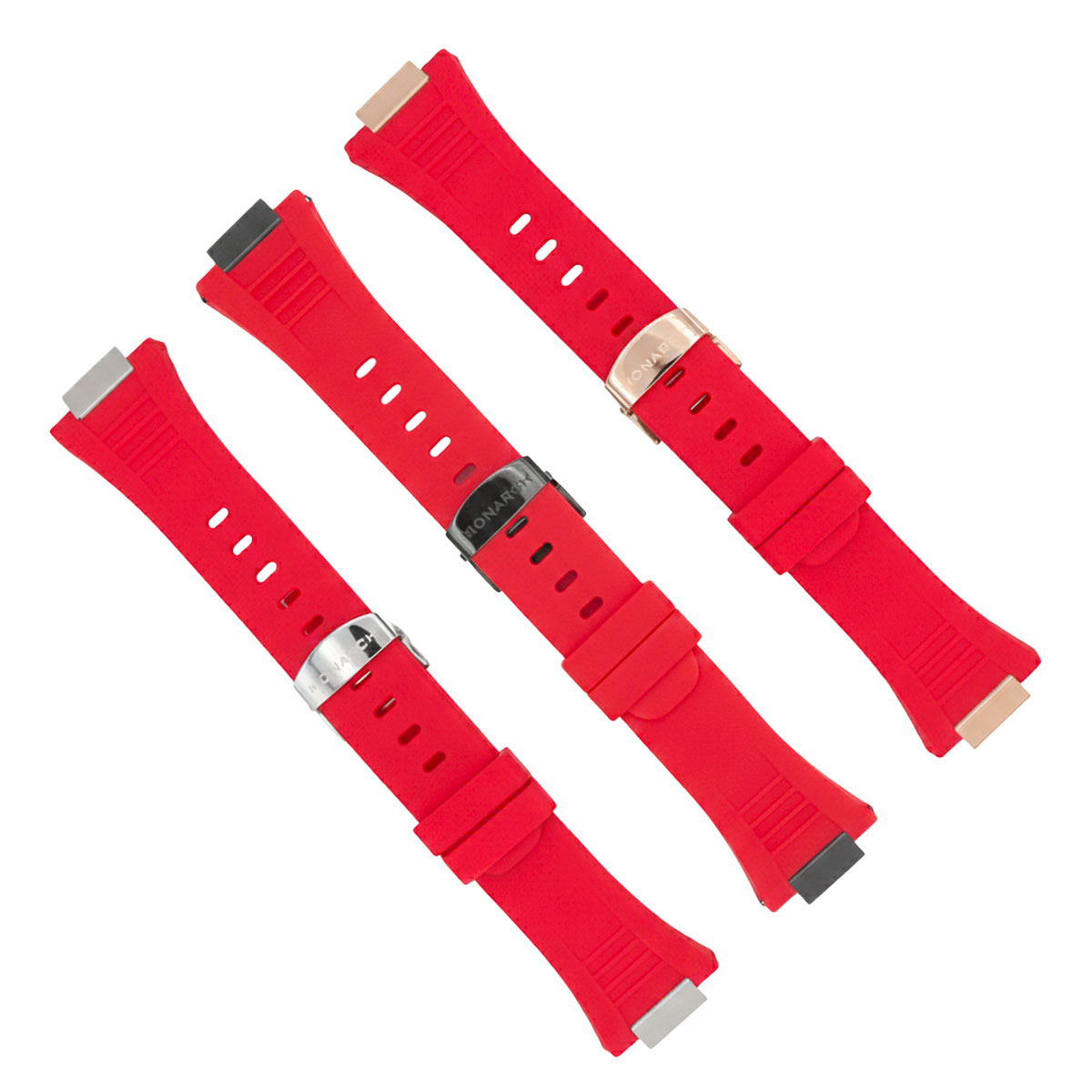 Bracelet Silicone Monarch Concept Rouge et les trois variations de couleur acier