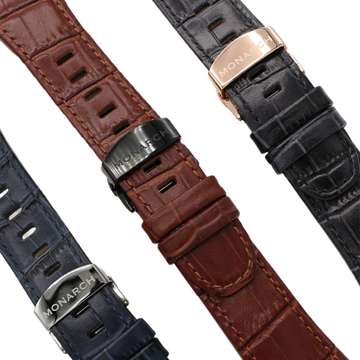 bracelets-cuir-aligator-Bleu-Maron-Noir-Monarch